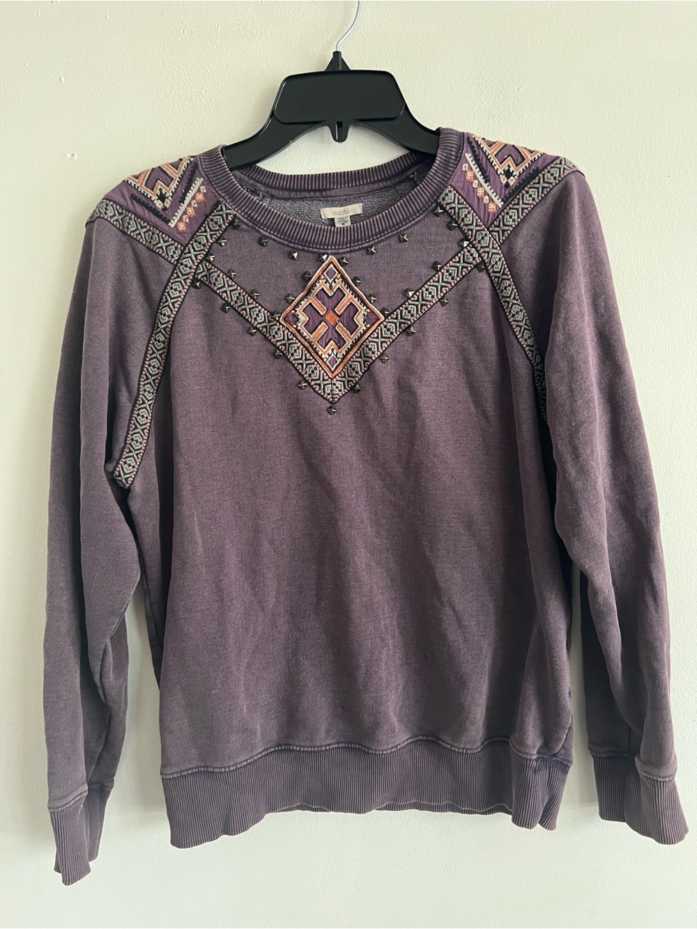 Ecote Purple Embellished Crewneck Sweater